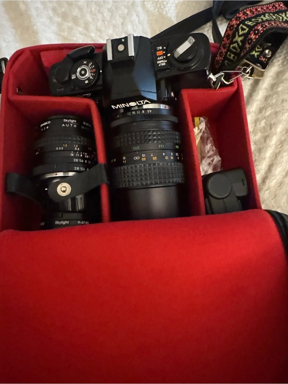 X-7 Minolta Black SLR Camera with Telephoto Lens